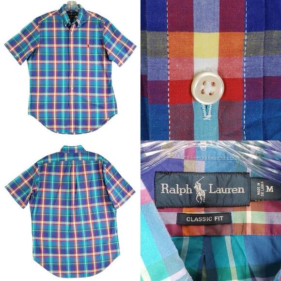 Polo Ralph Lauren Shirt Oxford Button Down Multicolor Plaid SS Size Medium M - Picture 1 of 9